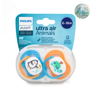 پستانک ارتودنسی فیلیپس اونت مدل Ultra Air Animals طرح پنگوئن و لاکپشت مناسب 6 تا 18 ماه بسته 2 عددی