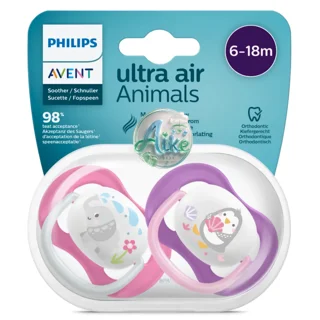 پستانک اونت اولترا ایر Philips Avent Ultra Air بسته ۲ عددی ۶ تا ۱۸ ماه طرح پنگوئن و فیل
